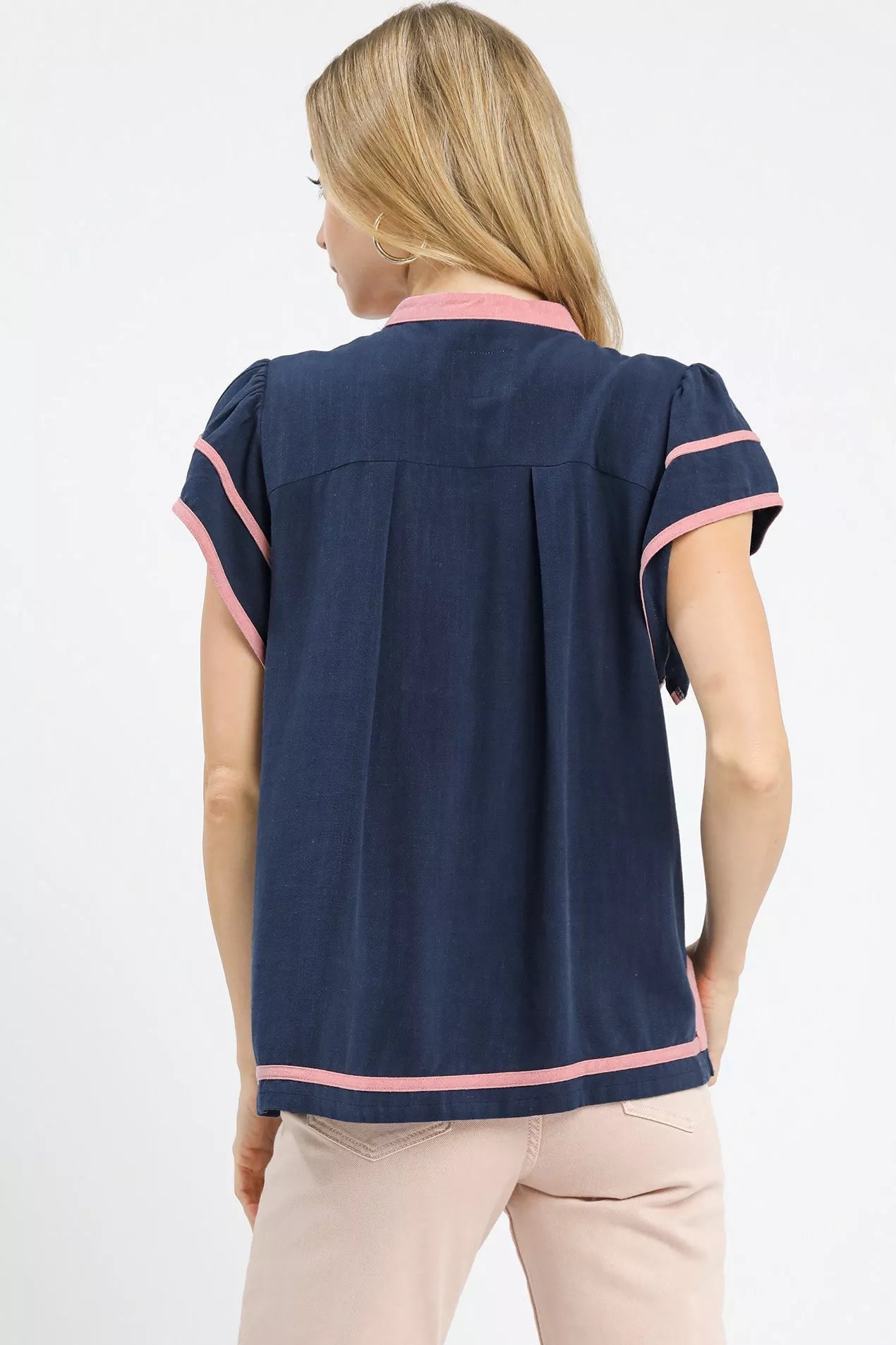 Women Linen Tops Bespoke Linen Ruffle Sleeve V - Neck Top casual outfit boutique fashion - BespokeX Wear