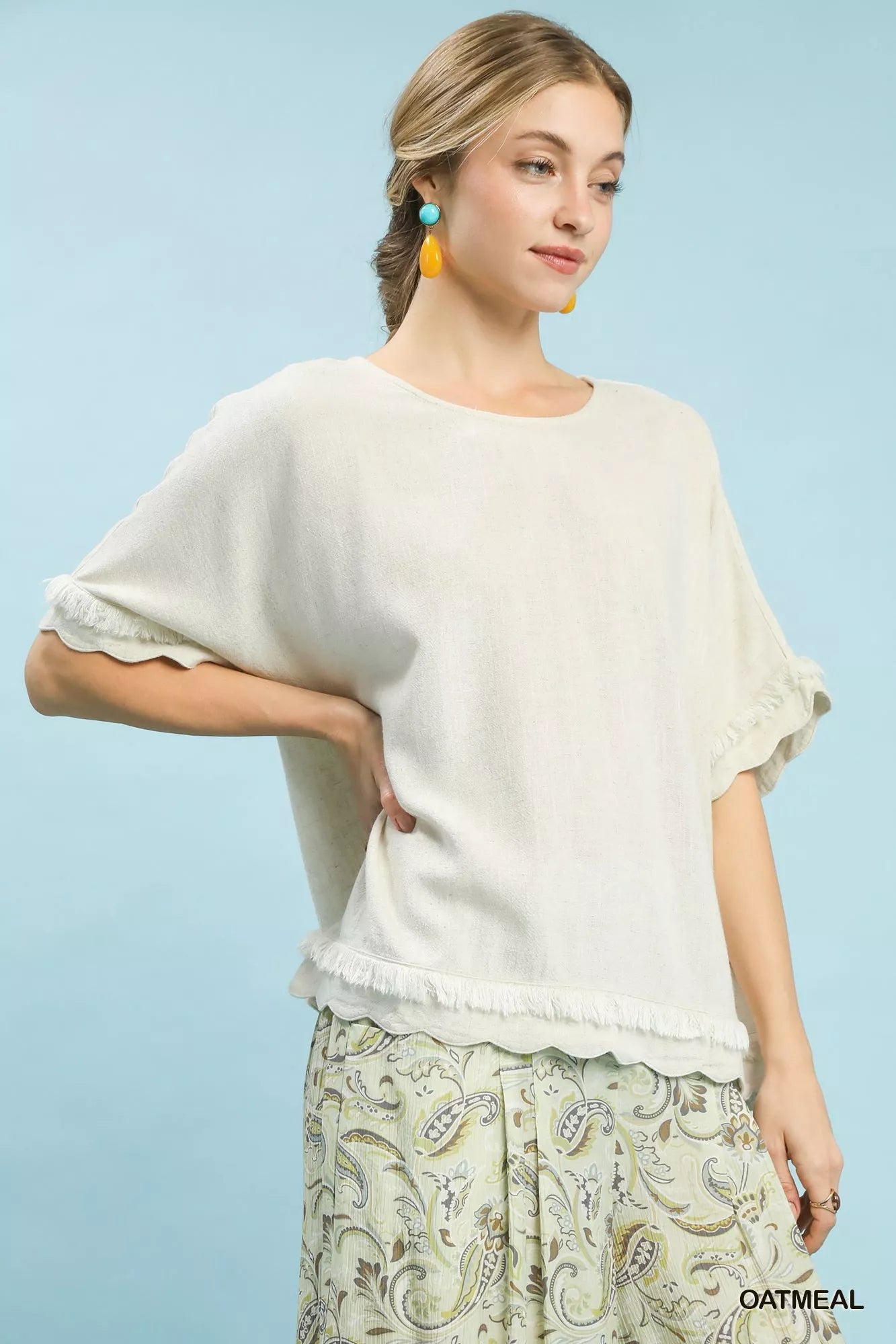 Women Linen Tops Linen Breeze Scallop Hem Top – Relaxed Summer Essential casual outfit boutique fashion - BespokeX Wear