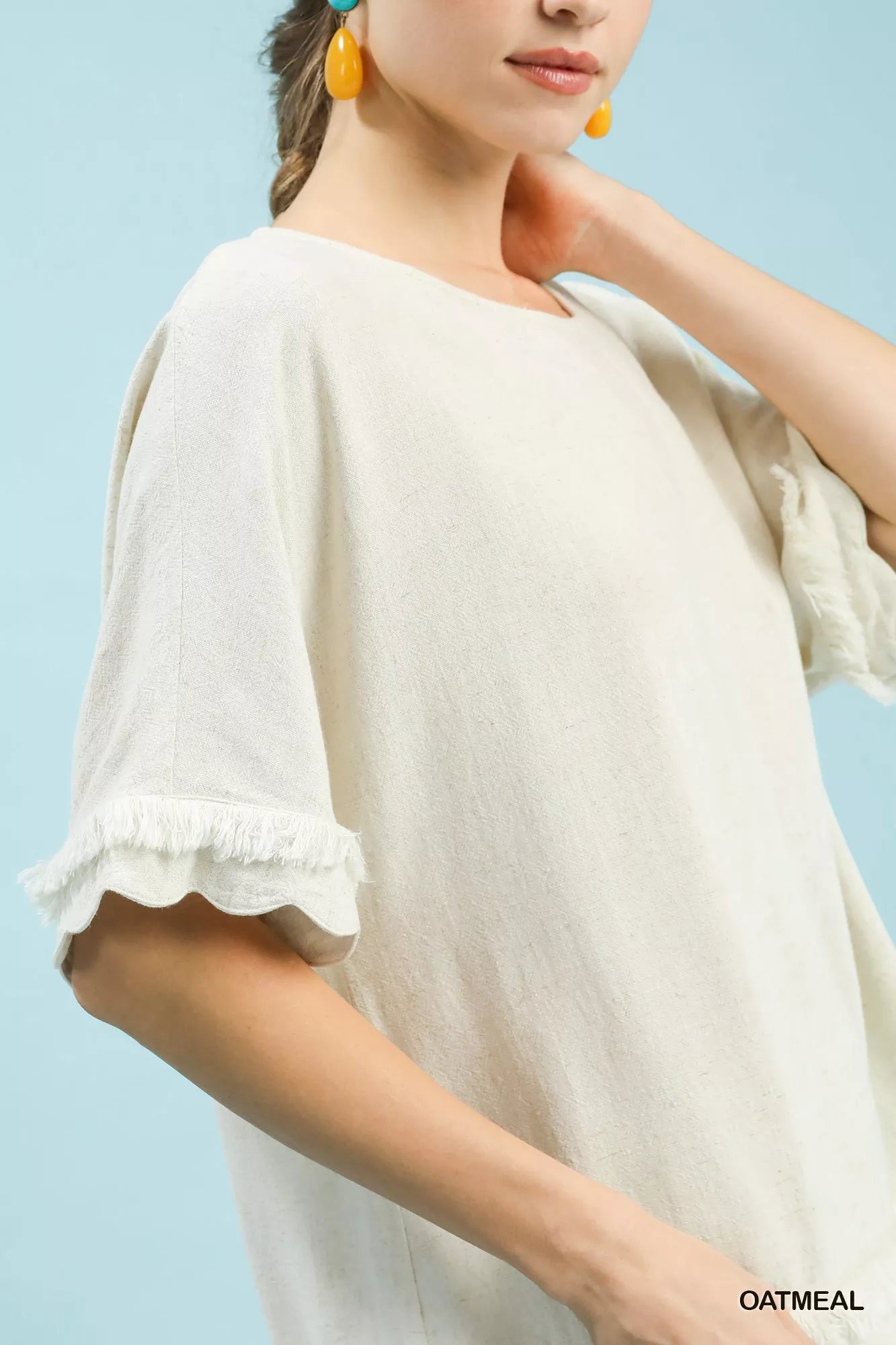 Women Linen Tops Linen Breeze Scallop Hem Top – Relaxed Summer Essential casual outfit boutique fashion - BespokeX Wear