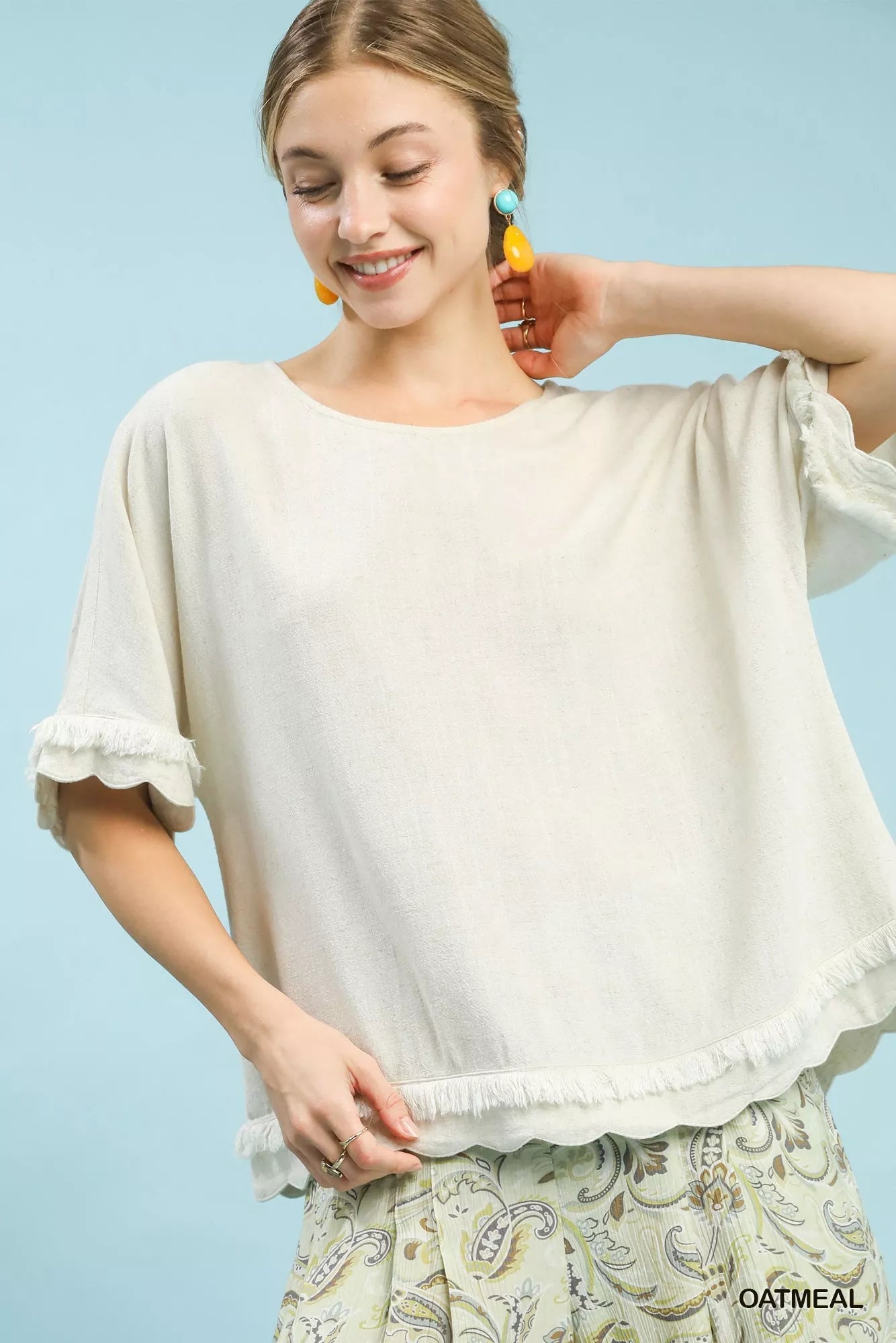 Women Linen Tops Linen Breeze Scallop Hem Top – Relaxed Summer Essential casual outfit boutique fashion - BespokeX Wear