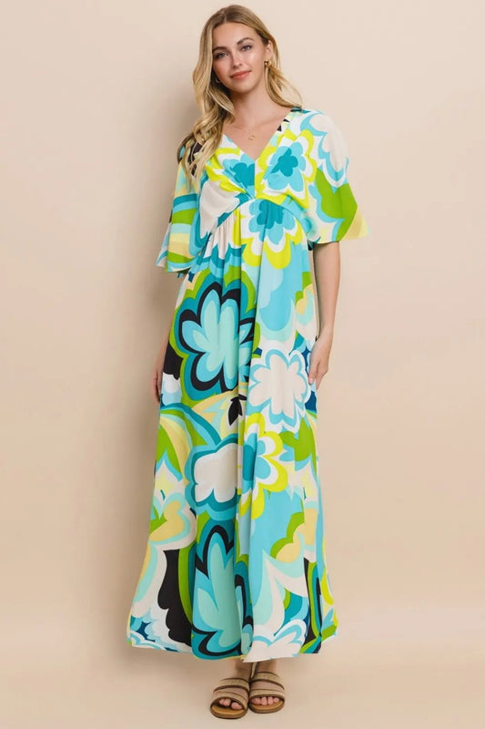Women Maxi Dress Tropical Floral Slit Maxi Dress – Flowy Vacation Statement Dress casual outfit boutique fashion - BespokeX Wear