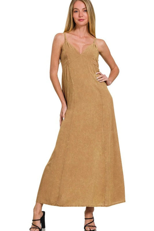 Women Maxi Dress Zenana Mineral Washed Rayon Challis Cami Dress casual outfit boutique fashion - BespokeX Wear