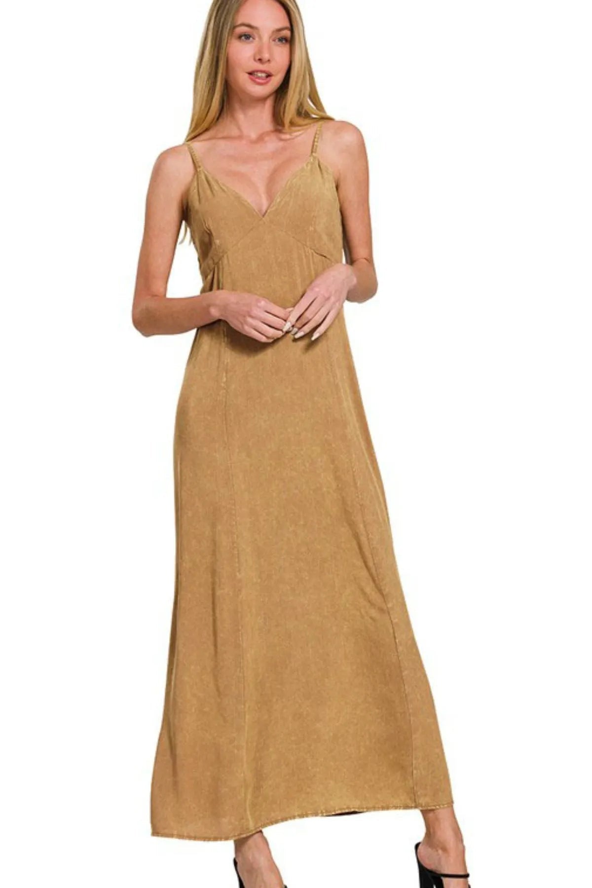 Women Maxi Dress Zenana Mineral Washed Rayon Challis Cami Dress casual outfit boutique fashion - BespokeX Wear