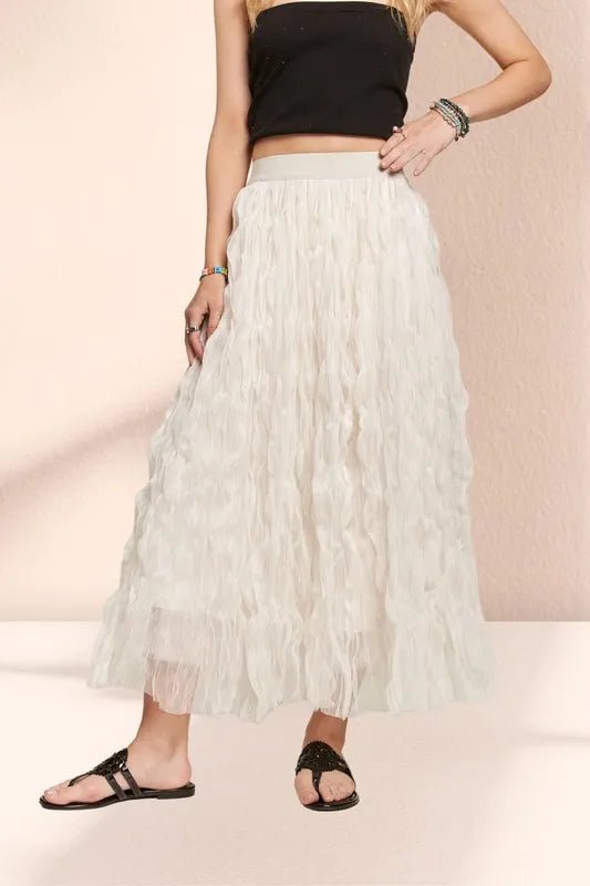 Women Maxi Skirt Elastic - Waist Flowy Cloud - Texture Maxi Skirt casual outfit boutique fashion - BespokeX Wear