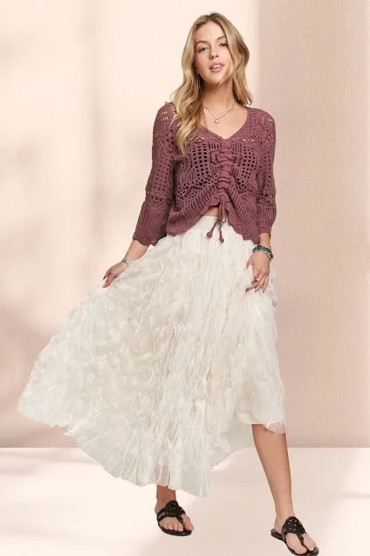 Women Maxi Skirt Elastic - Waist Flowy Cloud - Texture Maxi Skirt casual outfit boutique fashion - BespokeX Wear
