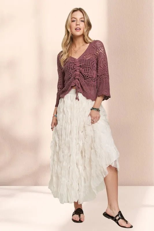 Women Maxi Skirt Elastic - Waist Flowy Cloud - Texture Maxi Skirt casual outfit boutique fashion - BespokeX Wear