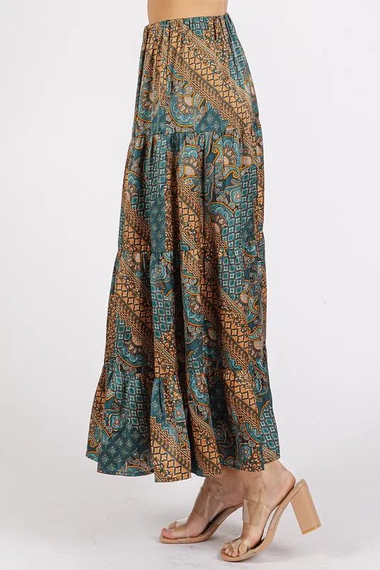 Women Maxi Skirt Paisley Patchwork Satin Maxi Skirt casual outfit boutique fashion - BespokeX Wear