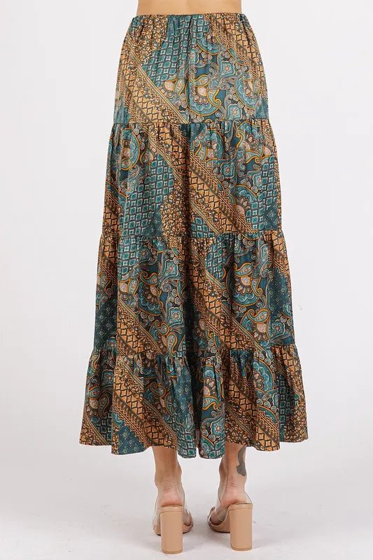 Women Maxi Skirt Paisley Patchwork Satin Maxi Skirt casual outfit boutique fashion - BespokeX Wear
