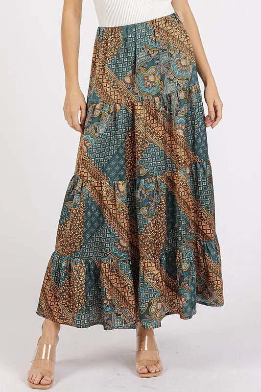 Women Maxi Skirt Paisley Patchwork Satin Maxi Skirt casual outfit boutique fashion - BespokeX Wear