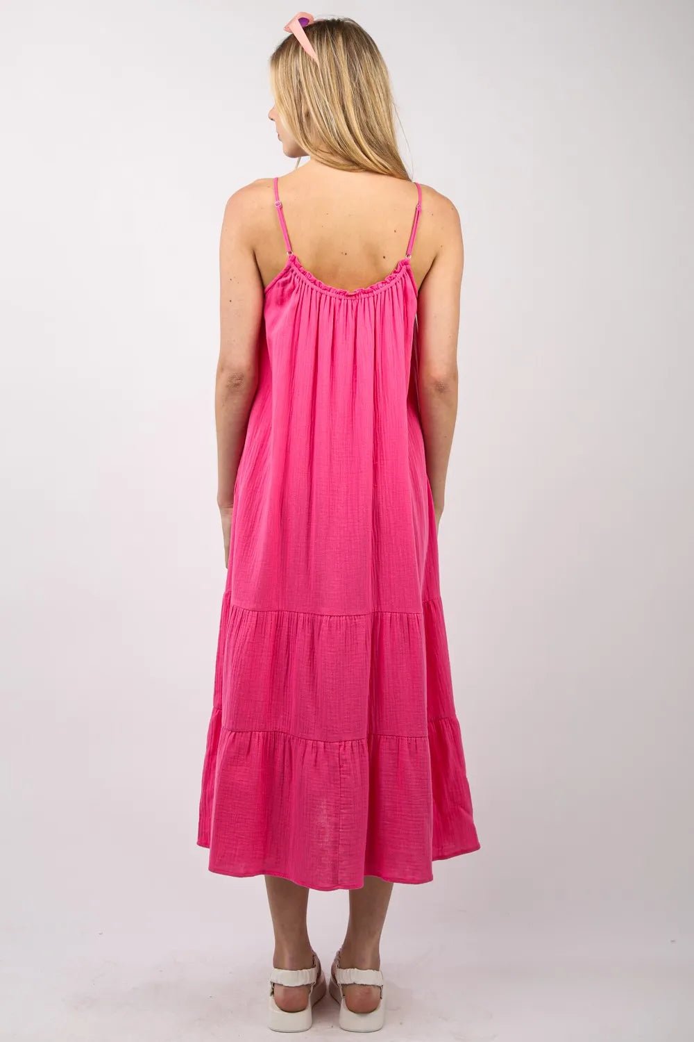 Women Midi Dress Riley Cotton Gauze Tiered Midi Dress – Adjustable Straps & Pockets casual outfit boutique fashion - BespokeX Wear