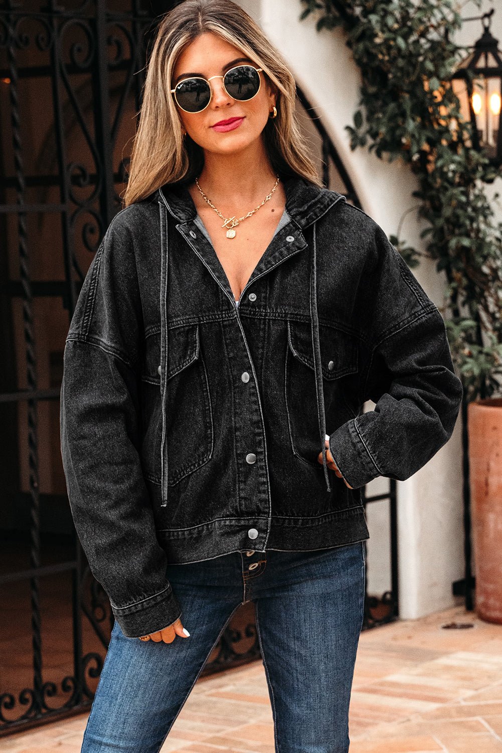 Women Outerwear/Denim jackets Women’s Oversized Hooded Denim Jacket – Drop Shoulder Casual Trucker Coat casual outfit boutique fashion - BespokeX Wear