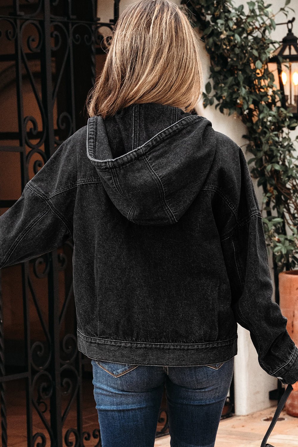 Women Outerwear/Denim jackets Women’s Oversized Hooded Denim Jacket – Drop Shoulder Casual Trucker Coat casual outfit boutique fashion - BespokeX Wear