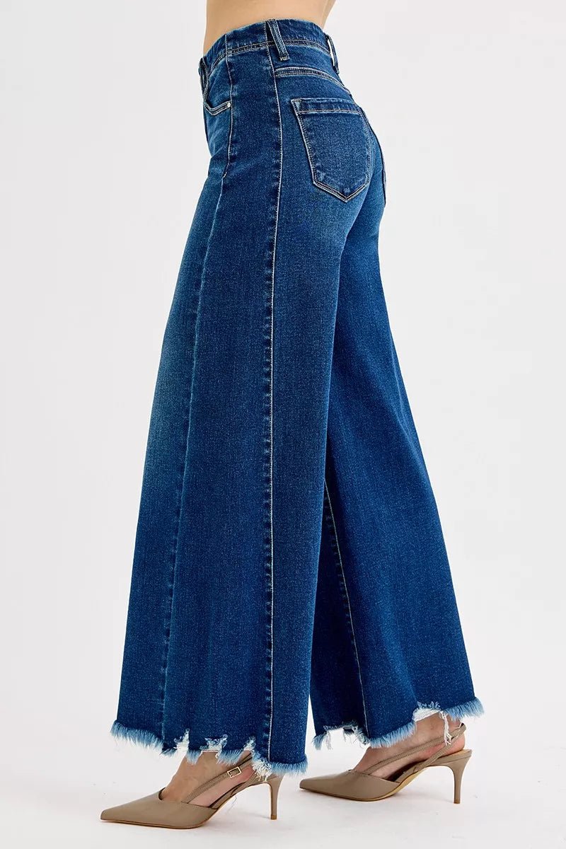 Women Plus Size Jeans RISEN Plus Size High - Rise Ankle Wide - Leg Jeans – Raw Hem casual outfit boutique fashion - BespokeX Wear