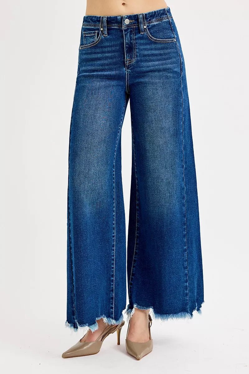 Women Plus Size Jeans RISEN Plus Size High - Rise Ankle Wide - Leg Jeans – Raw Hem casual outfit boutique fashion - BespokeX Wear