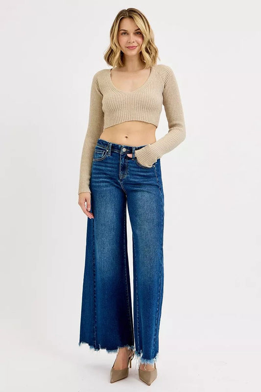 Women Plus Size Jeans RISEN Plus Size High - Rise Ankle Wide - Leg Jeans – Raw Hem casual outfit boutique fashion - BespokeX Wear