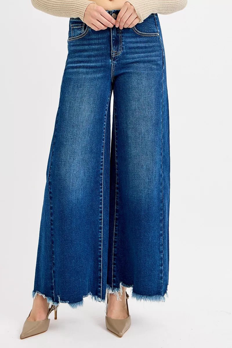 Women Plus Size Jeans RISEN Plus Size High - Rise Ankle Wide - Leg Jeans – Raw Hem casual outfit boutique fashion - BespokeX Wear