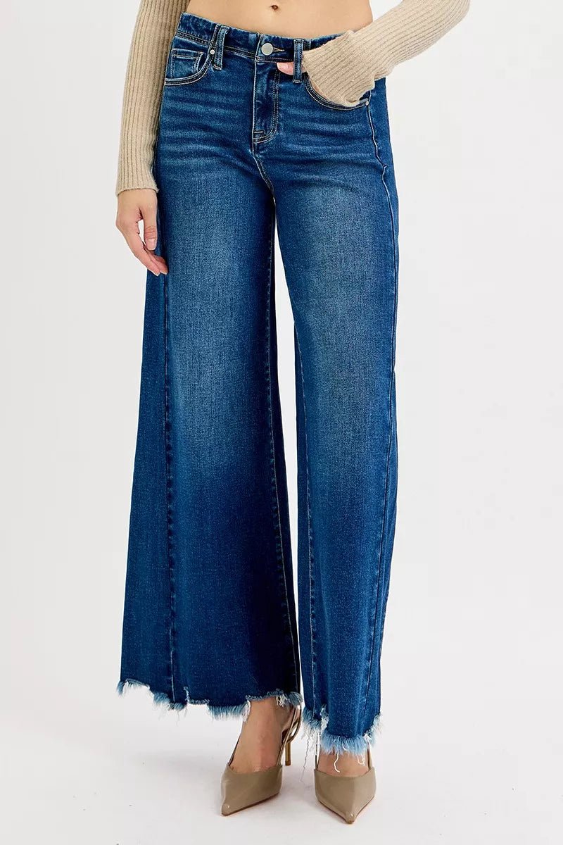 Women Plus Size Jeans RISEN Plus Size High - Rise Ankle Wide - Leg Jeans – Raw Hem casual outfit boutique fashion - BespokeX Wear