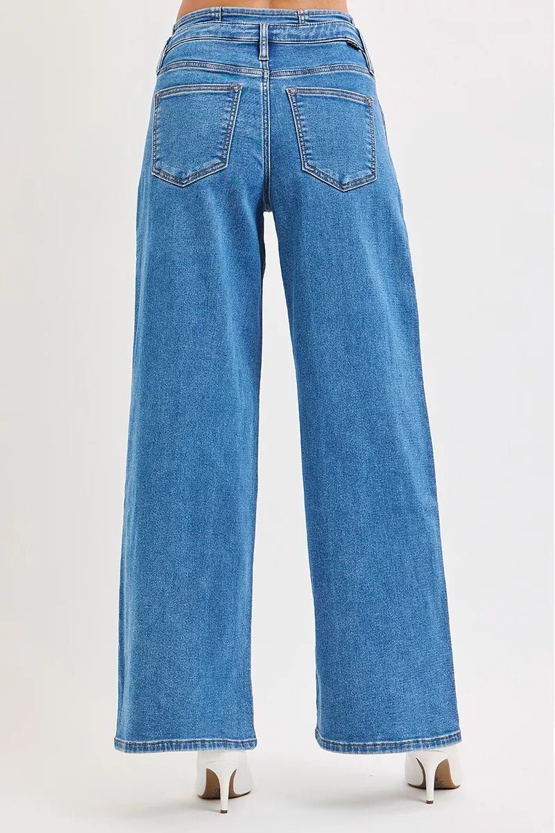 Women Plus Size Jeans RISEN Plus Size Mid - Rise Wide - Leg Jeans with Pleated Detail casual outfit boutique fashion - BespokeX Wear