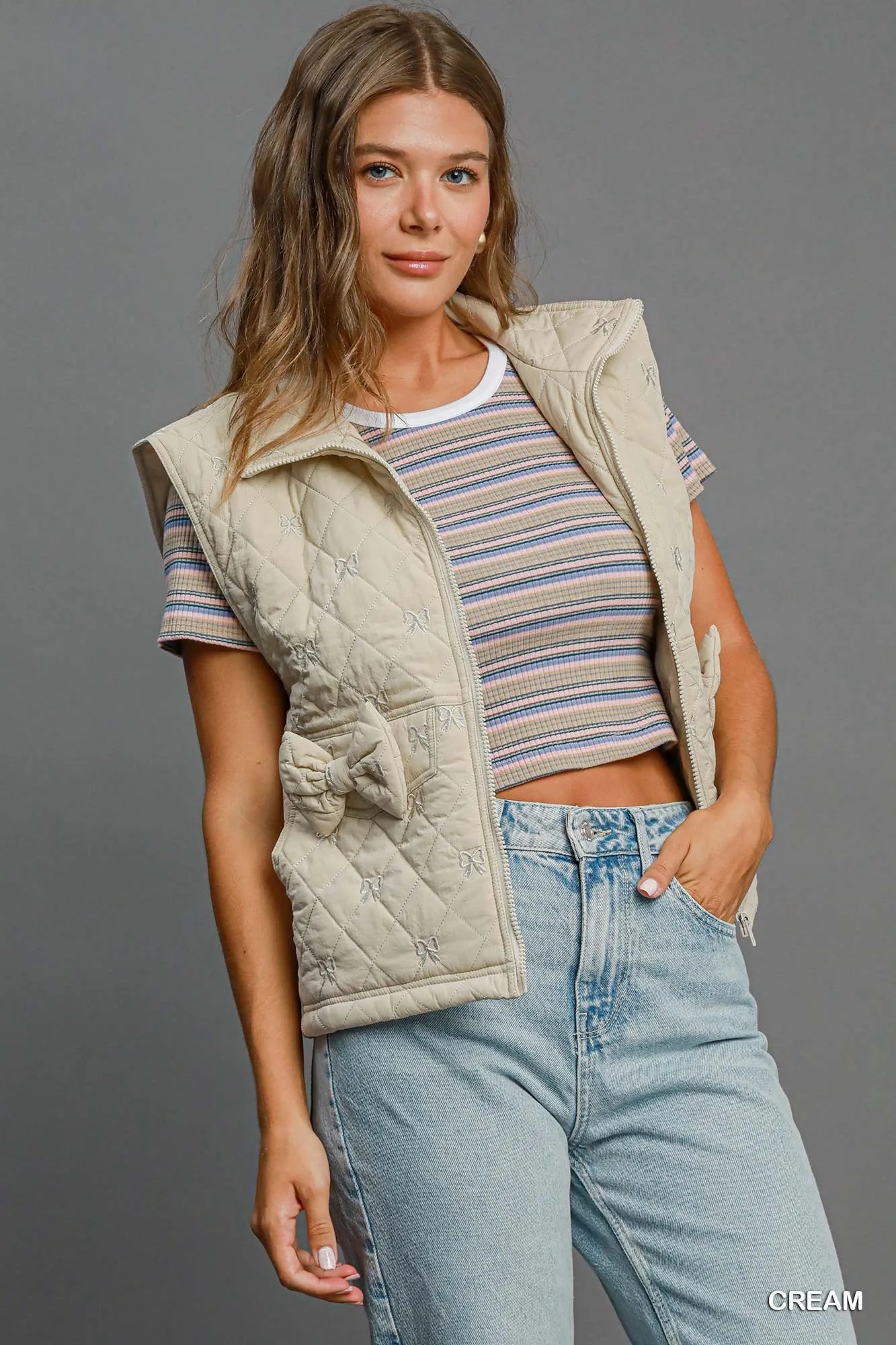 Women Quilted Vest Cream Quilted Sleeveless Vest for Women | Lightweight Neutral Layering Vest casual outfit boutique fashion - BespokeX Wear