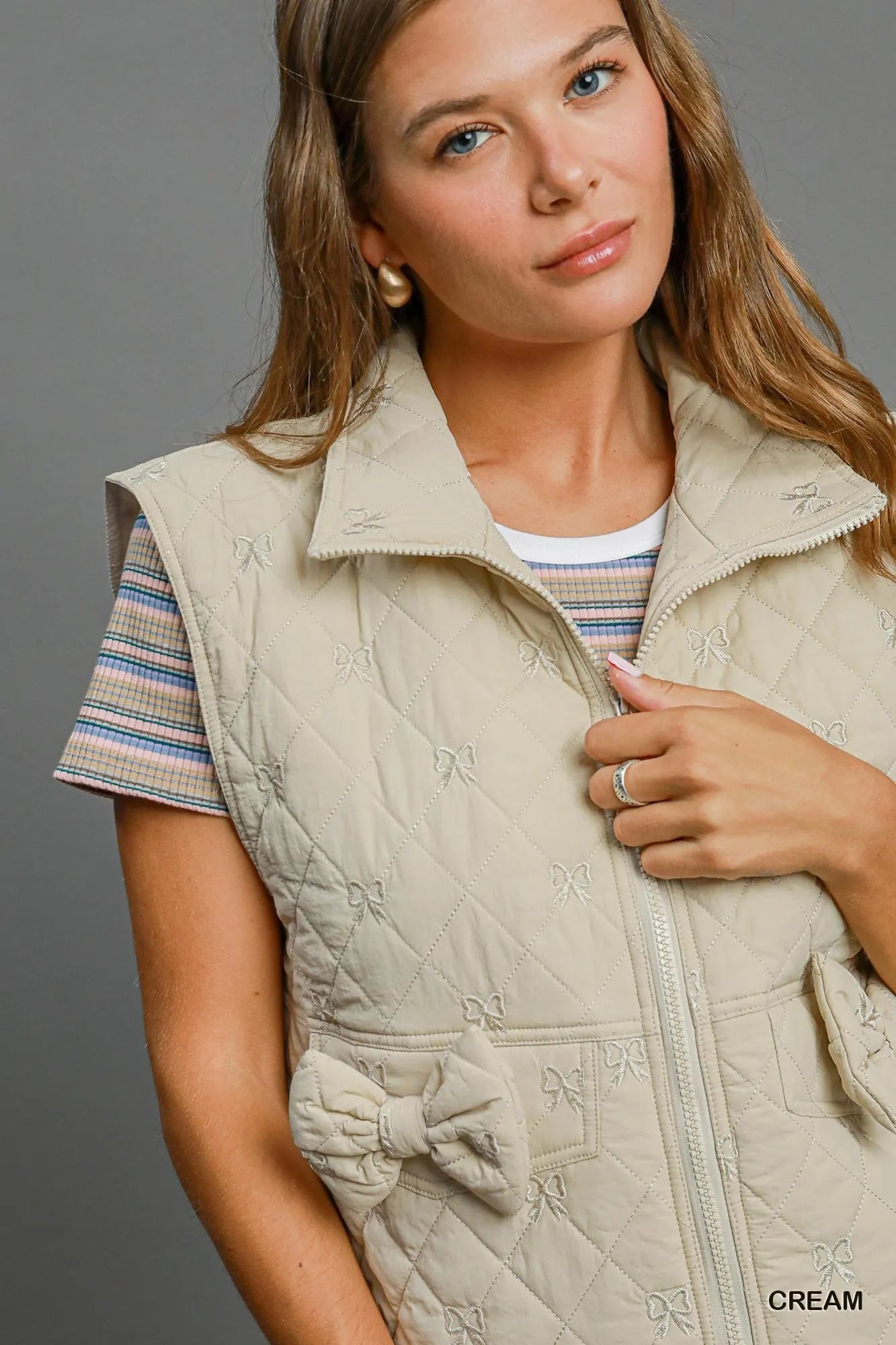 Women Quilted Vest Cream Quilted Sleeveless Vest for Women | Lightweight Neutral Layering Vest casual outfit boutique fashion - BespokeX Wear