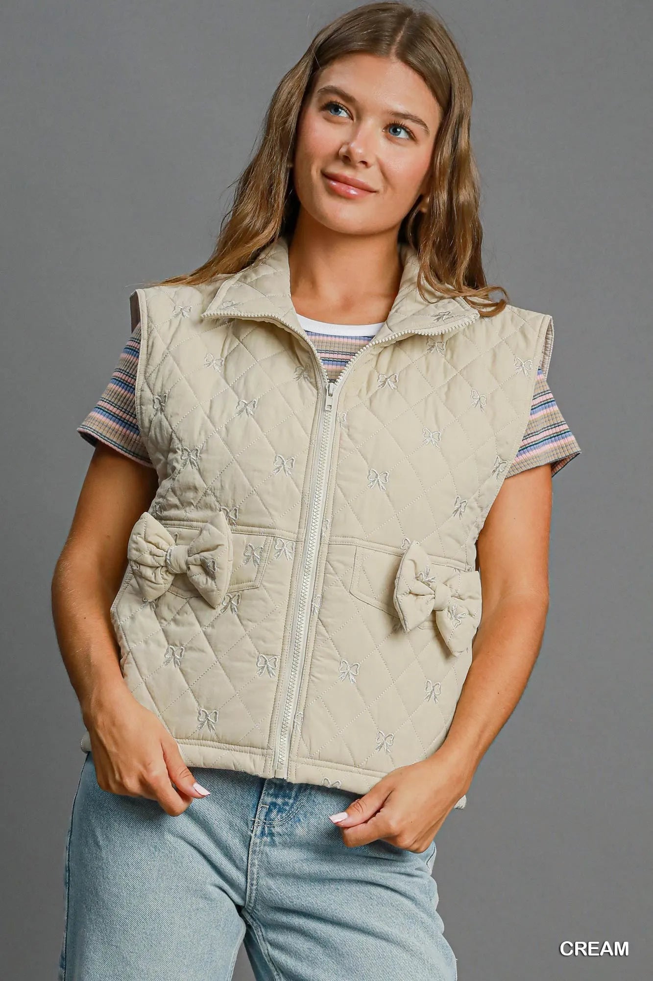 Women Quilted Vest Cream Quilted Sleeveless Vest for Women | Lightweight Neutral Layering Vest casual outfit boutique fashion - BespokeX Wear