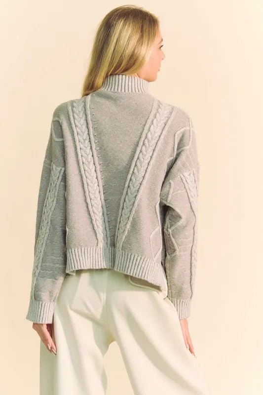 Women Sweater Cable - Knit Turtleneck Sweater with Dropped Shoulders – Gray casual outfit boutique fashion - BespokeX Wear