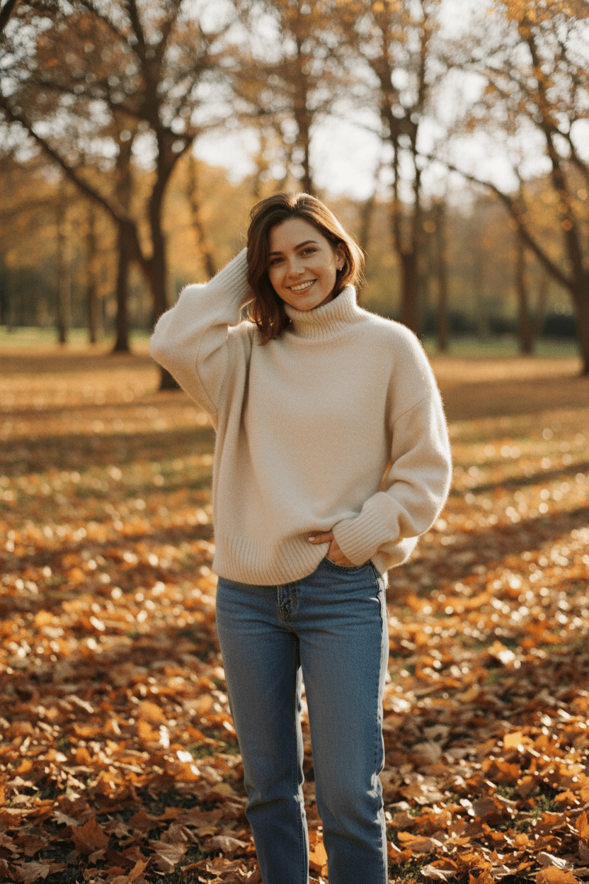 Women Sweater Cozy Knit High - Neck Sweater casual outfit boutique fashion - BespokeX Wear