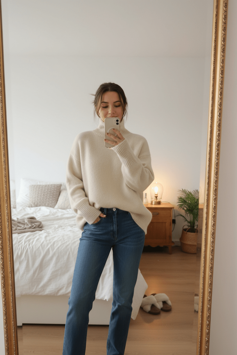 Women Sweater Cozy Knit High - Neck Sweater casual outfit boutique fashion - BespokeX Wear