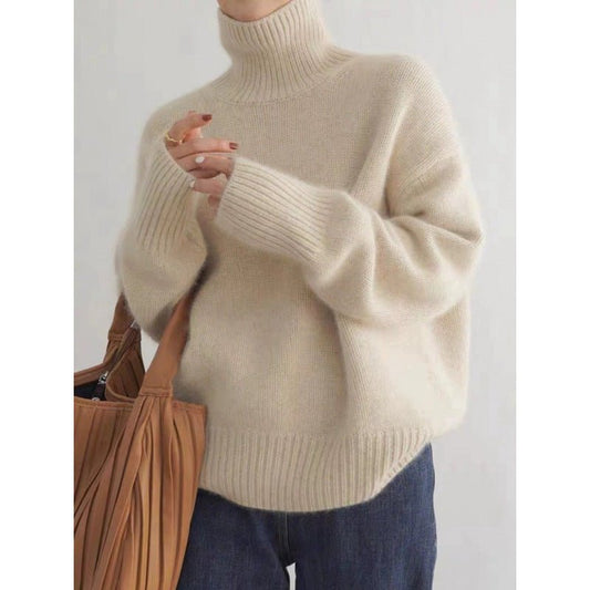 Women Sweater Cozy Knit High - Neck Sweater casual outfit boutique fashion - BespokeX Wear