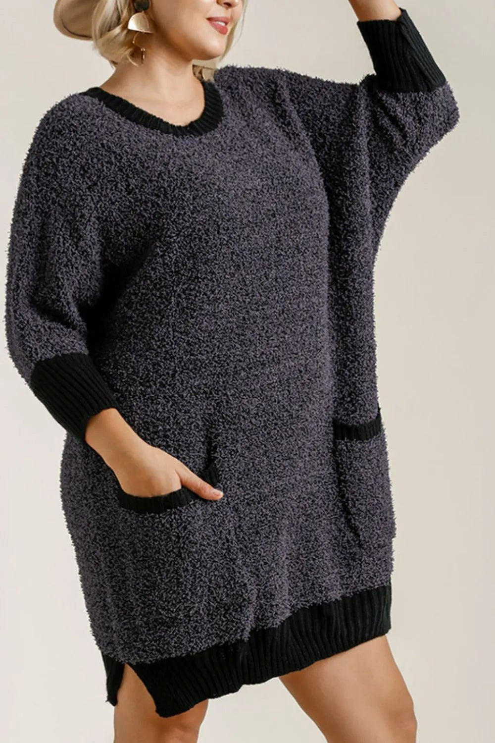 Women Sweater Dress Cozy Pocket Sweater Dress – Relaxed Fit Knit Dress (Full Size) casual outfit boutique fashion - BespokeX Wear