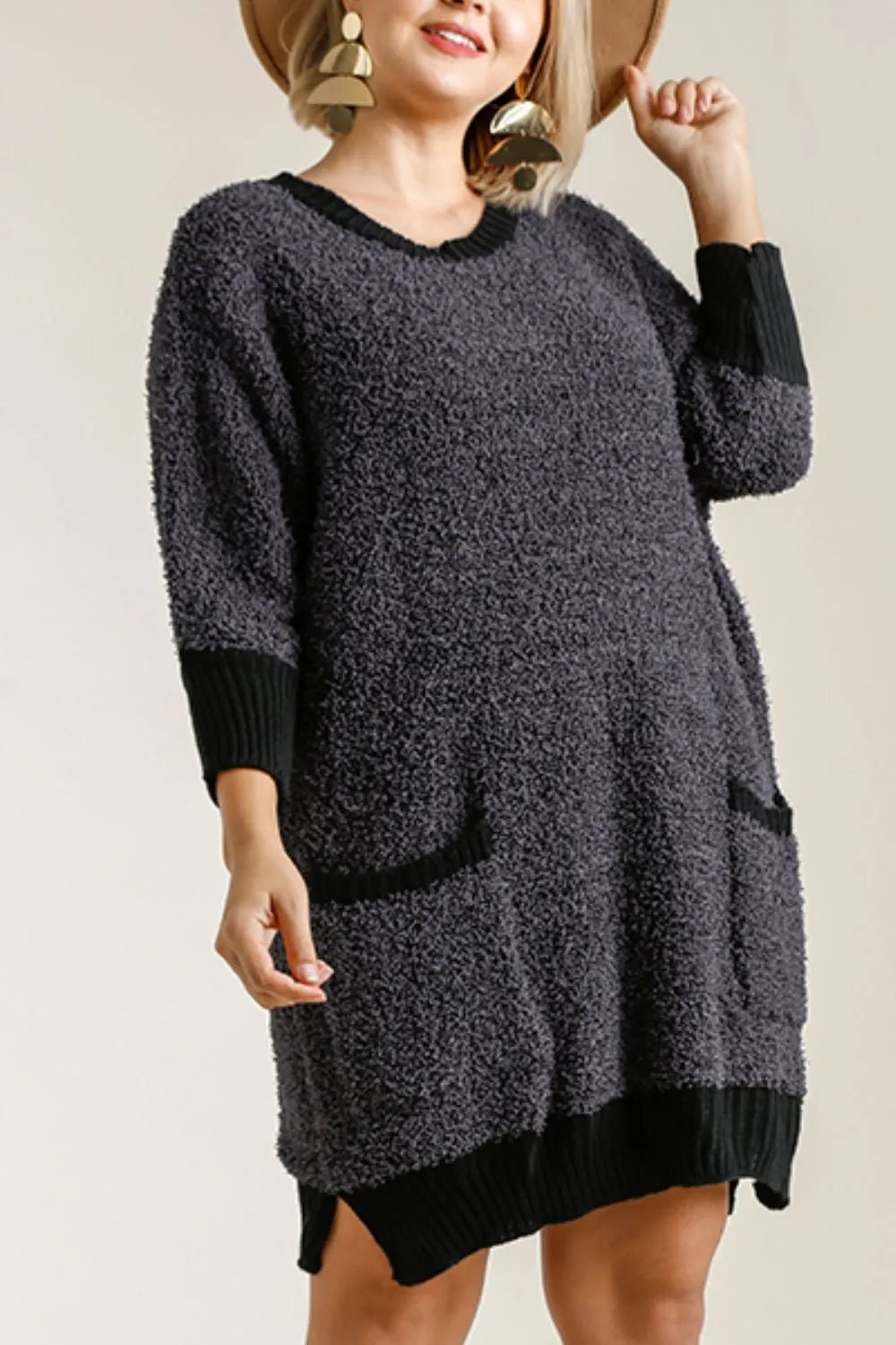 Women Sweater Dress Cozy Pocket Sweater Dress – Relaxed Fit Knit Dress (Full Size) casual outfit boutique fashion - BespokeX Wear