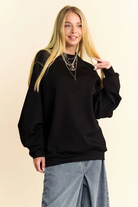 Women Sweatshirt Relaxed Raglan Sleeve Sweatshirt – Classic Black casual outfit boutique fashion - BespokeX Wear