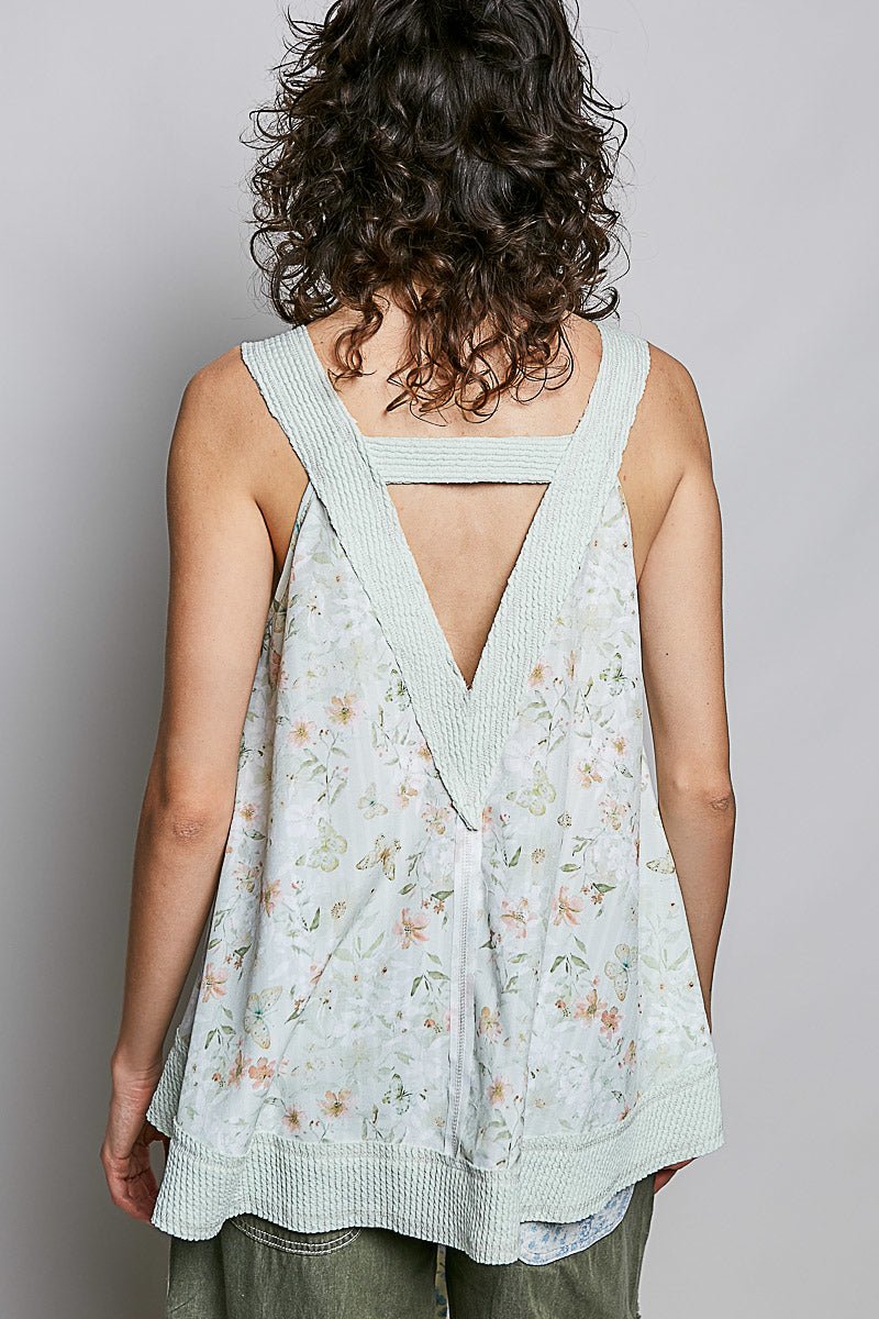 Women Tops Floral V - Neck Tank Top with Front Pocket – Women's Boho Casual Top casual outfit boutique fashion - BespokeX Wear