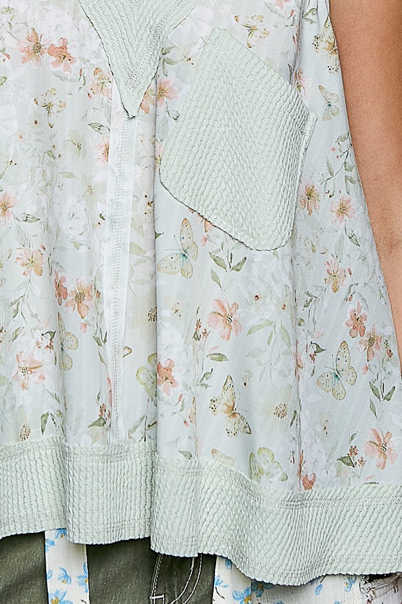 Women Tops Floral V - Neck Tank Top with Front Pocket – Women's Boho Casual Top casual outfit boutique fashion - BespokeX Wear