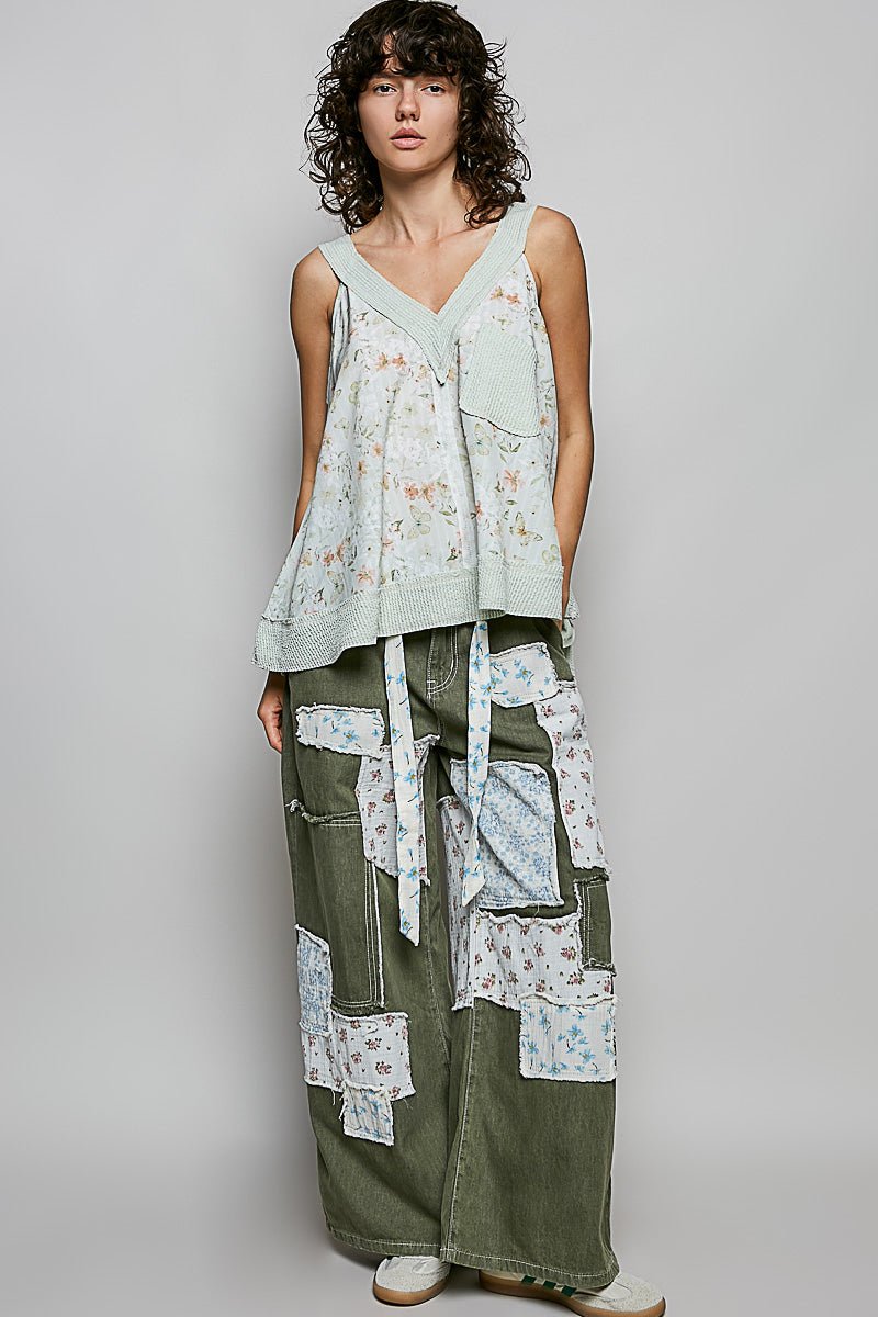 Women Tops Floral V - Neck Tank Top with Front Pocket – Women's Boho Casual Top casual outfit boutique fashion - BespokeX Wear