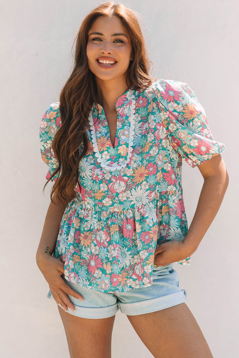 Women Tops/Blouses & Shirts Floral Puff Sleeve Blouse casual outfit boutique fashion - BespokeX Wear
