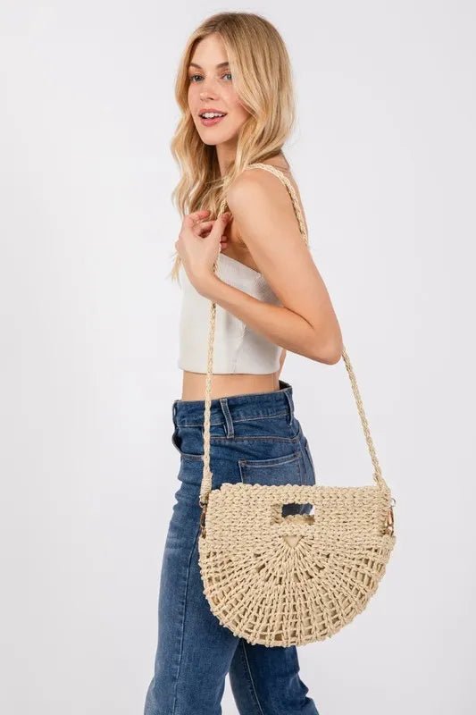 Women Tote Bag Braided Semi - Circle Woven Tote Bag casual outfit boutique fashion - BespokeX Wear