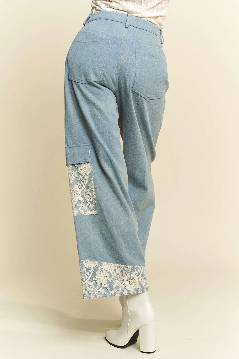 Women Wide Leg Jeans Lace Accent Wide - Leg Denim Jeans for Women casual outfit boutique fashion - BespokeX Wear