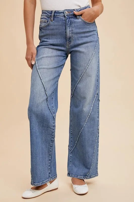 Women Wide Leg Jeans Wide - Leg Denim Jeans with Decorative Seam Detail casual outfit boutique fashion - BespokeX Wear