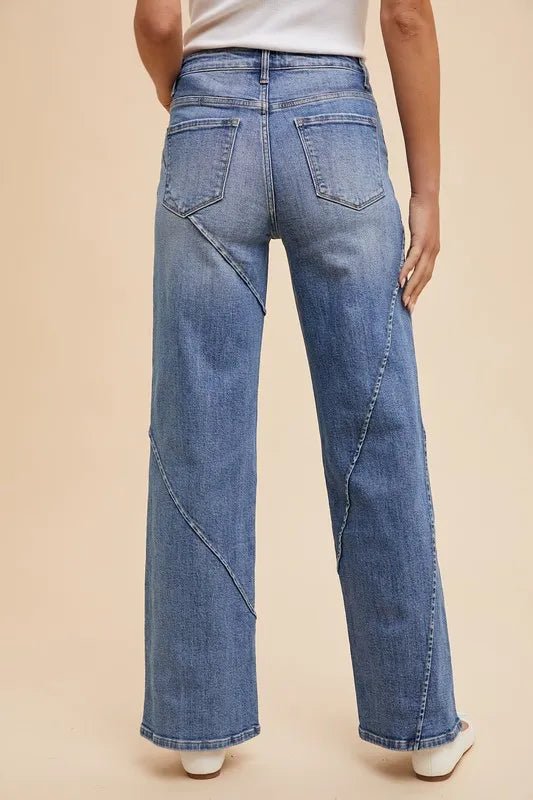 Women Wide Leg Jeans Wide - Leg Denim Jeans with Decorative Seam Detail casual outfit boutique fashion - BespokeX Wear