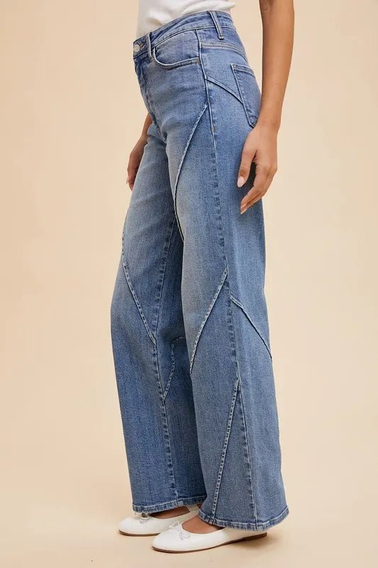 Women Wide Leg Jeans Wide - Leg Denim Jeans with Decorative Seam Detail casual outfit boutique fashion - BespokeX Wear