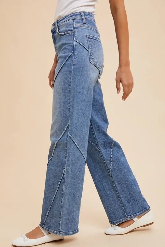 Women Wide Leg Jeans Wide - Leg Denim Jeans with Decorative Seam Detail casual outfit boutique fashion - BespokeX Wear