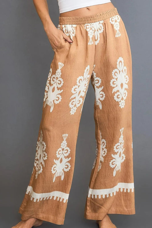 Women Wide Leg Pants Border Print Wide - Leg Pants – Full & Plus Size casual outfit boutique fashion - BespokeX Wear
