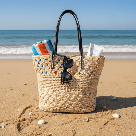 Women Women's Accessories Knitted Straw Tote Bag - Large Summer Tote with Faux Leather Handles casual outfit boutique fashion - BespokeX Wear