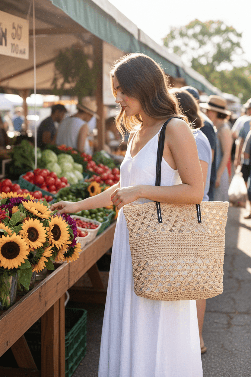 Women Women's Accessories Knitted Straw Tote Bag - Large Summer Tote with Faux Leather Handles casual outfit boutique fashion - BespokeX Wear