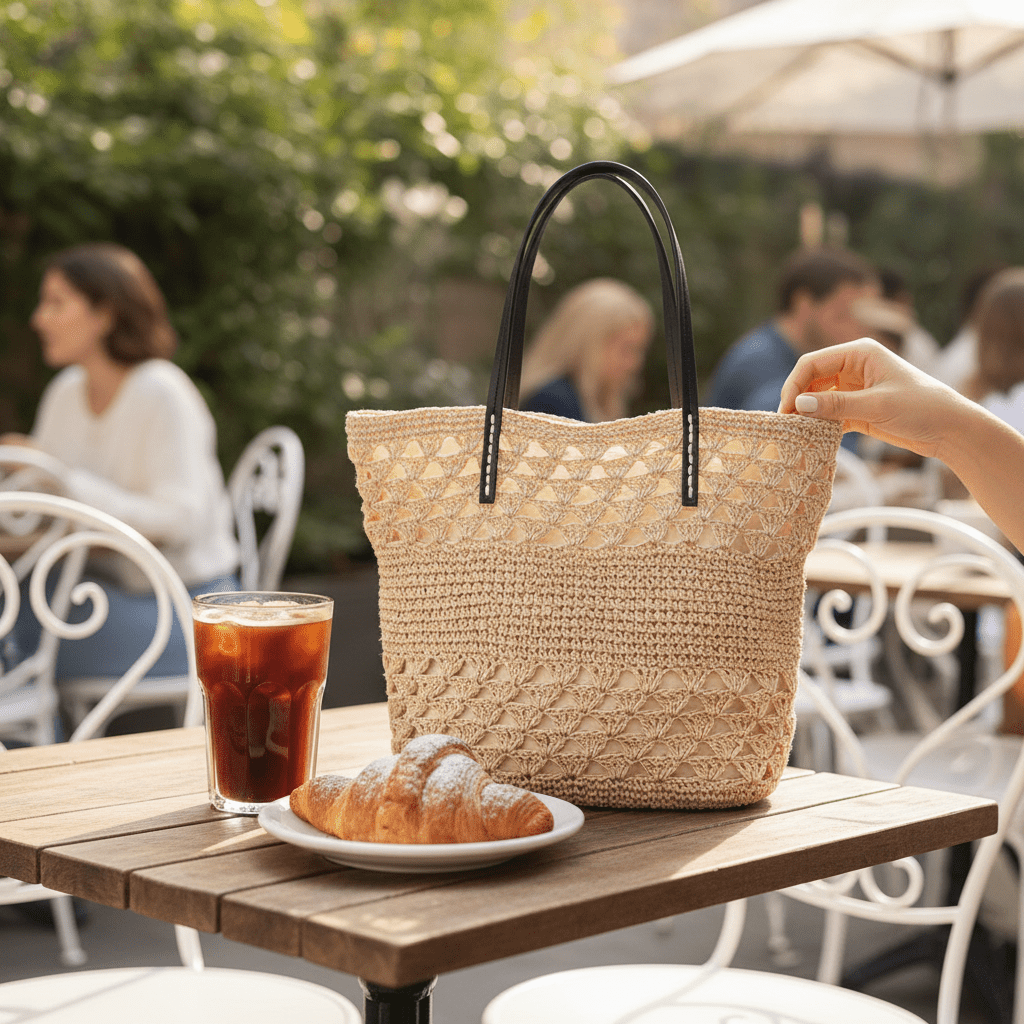 Women Women's Accessories Knitted Straw Tote Bag - Large Summer Tote with Faux Leather Handles casual outfit boutique fashion - BespokeX Wear