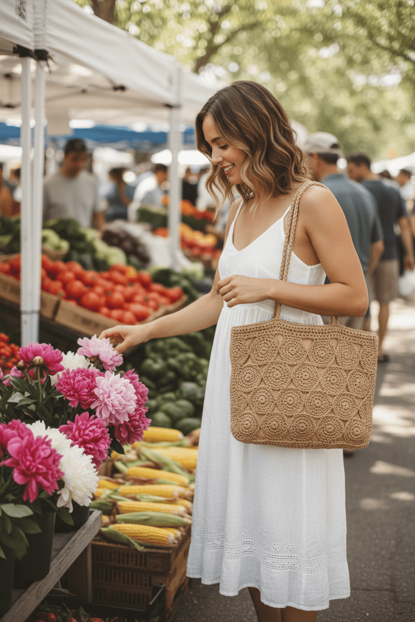 Women Women's Accessories Square Braided Pattern Tote Bag - Women's Woven Summer Beach Bag casual outfit boutique fashion - BespokeX Wear