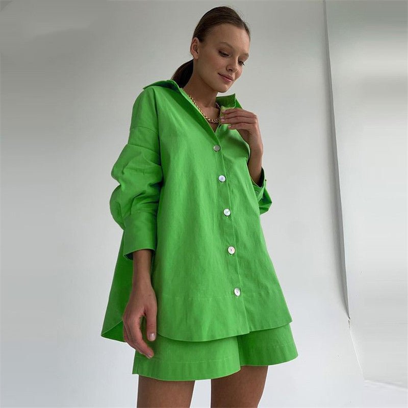 Women Women's Apparel Lapel Cardigan Jacket & Shorts Set casual outfit boutique fashion - BespokeX Wear