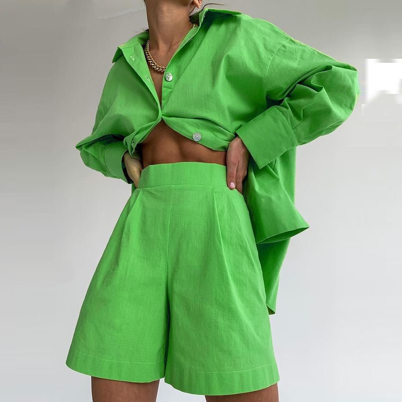 Women Women's Apparel Lapel Cardigan Jacket & Shorts Set casual outfit boutique fashion - BespokeX Wear