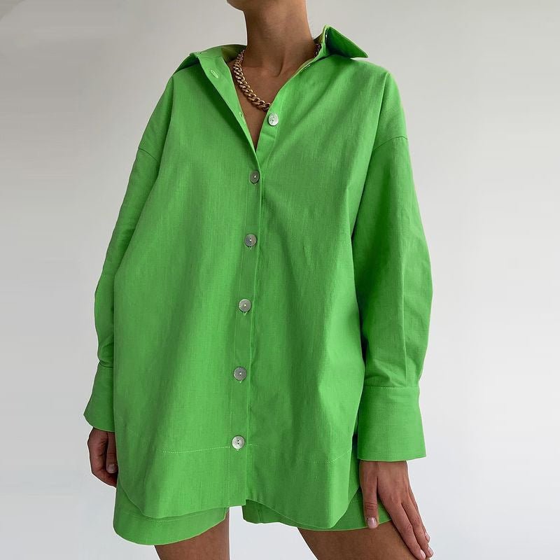 Women Women's Apparel Lapel Cardigan Jacket & Shorts Set casual outfit boutique fashion - BespokeX Wear